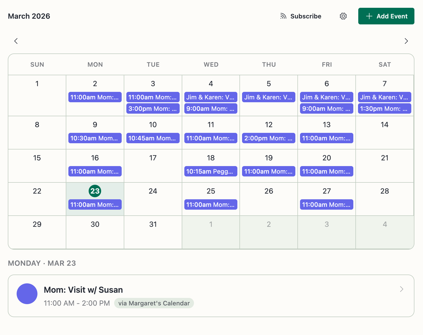Calendar screenshot