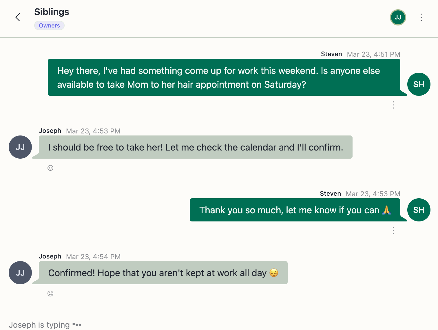 Private messaging screenshot